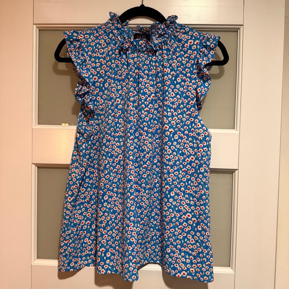 W5 High Neck Sleeveless Blue Floral Women’s Top - Size M